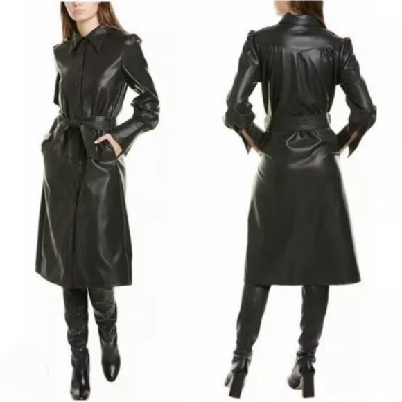 Gracia Women's Black Soft Faux Leather Trench Coat Size M - Picture 1 of 9